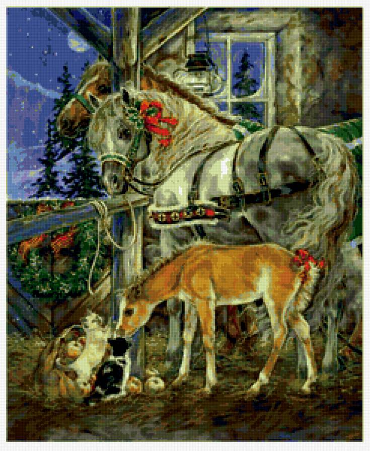лошадки - лошади, животные, рождество, жеребенок, зима, лошадь, кони - предпросмотр