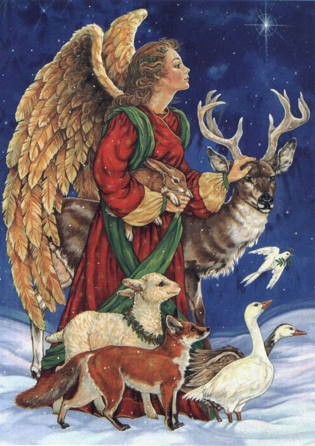 ангел - барашек, гуси, животные, рождество, ангелы, зима, олень - оригинал