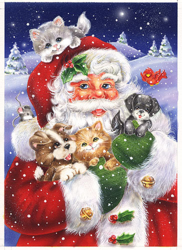 новый год - кошка, мороз, собачки, санта, собаки, котик, щенки, животные, зима, кошки - оригинал