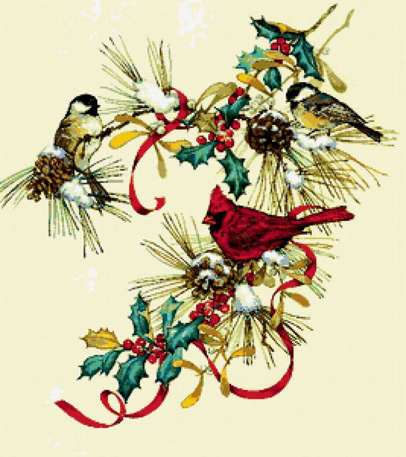 птички - скатерть, оформление, зима, рождество, уголок, салфетки, птицы, новый - предпросмотр