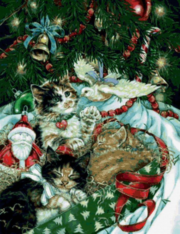кошечки - голубь, новый год, животные, котик, кошки, кот, коты, рождество, кошка - предпросмотр