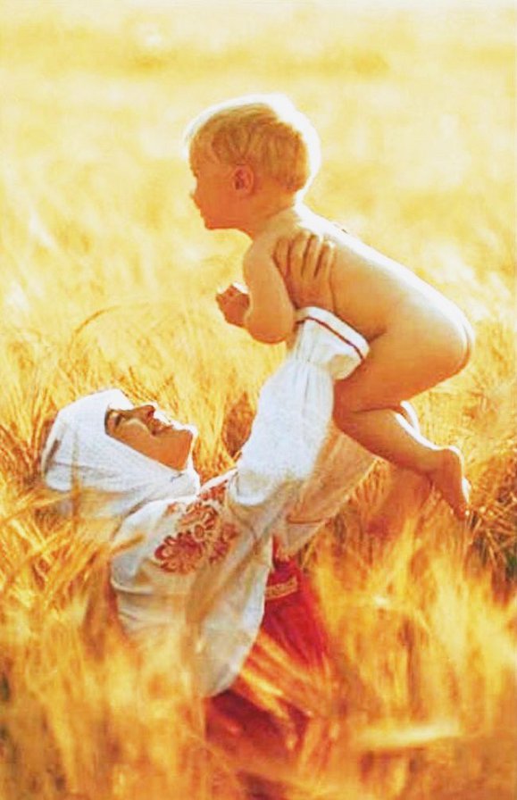 мать и дитя - русская, пейзаж, славнка, ребенок, поле, русь, женщина, малыш - оригинал