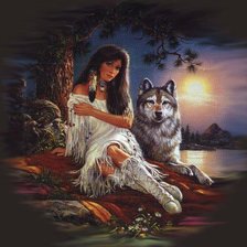 Схема вышивки «девойка и вълк»