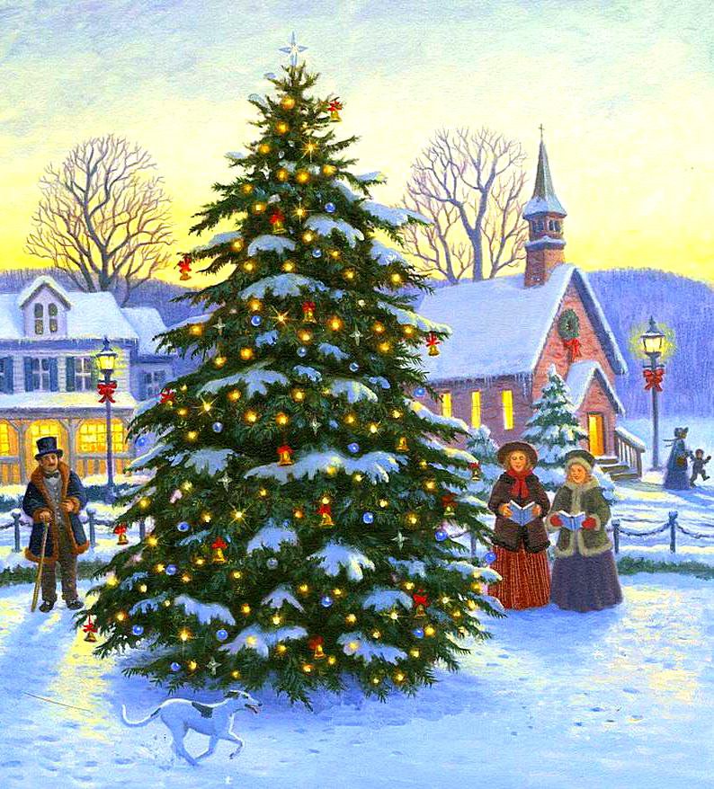Рождественская ель - домики, городок, рождество, елка, зима - оригинал