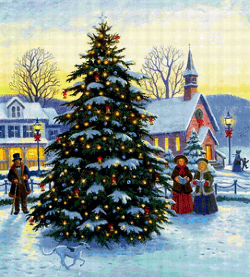 Рождественская ель - рождество, елка, городок, зима, домики - предпросмотр
