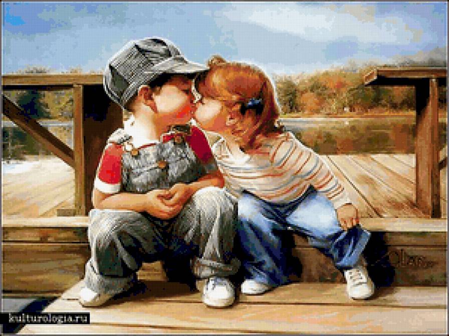Малыши,поцелуй,любовь,дети - любовь, поцелуй, картина, дети, малыши - предпросмотр