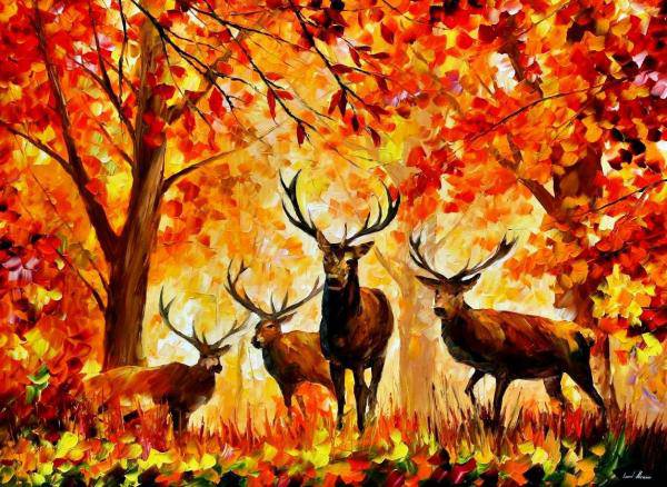 олени - осень, картина, природа - оригинал