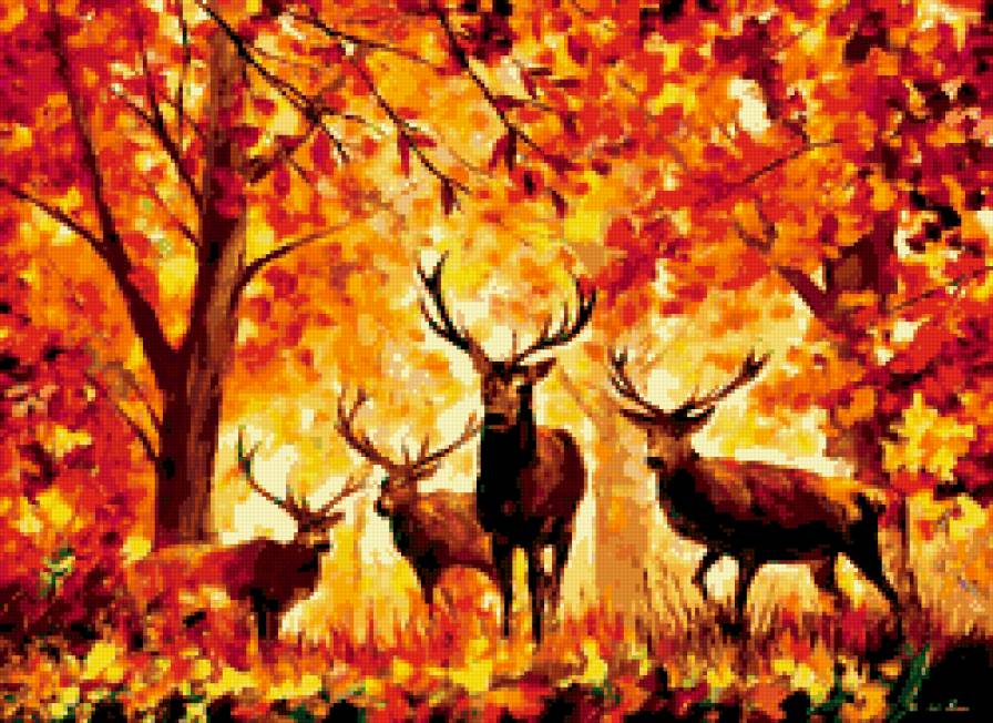 олени - осень, природа, картина - предпросмотр