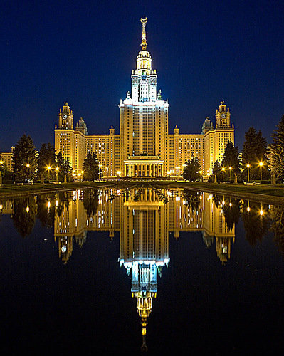 Москва - архитектура, вода, университет, отражение, москва, здание, ночь - оригинал