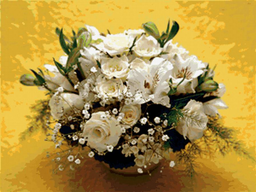 Белые розы - открытка, натюрморт, картина, цветы, букет - предпросмотр