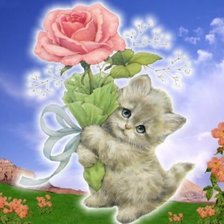 Оригинал схемы вышивки «котенок с розой» (№208661)