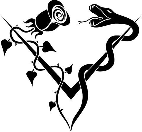 Змея с розой - роза, змея, цветы, монохром - оригинал