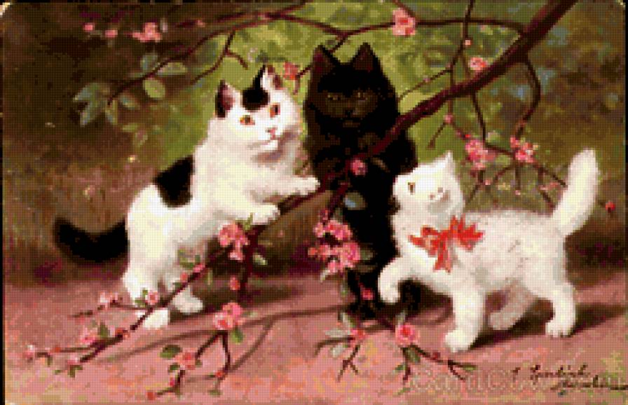 весенние котята - кошки, картина, весна, животные - предпросмотр