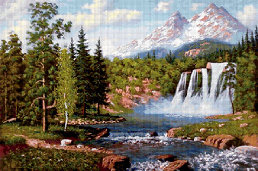 водопад - природа, вода, лес, горы - предпросмотр