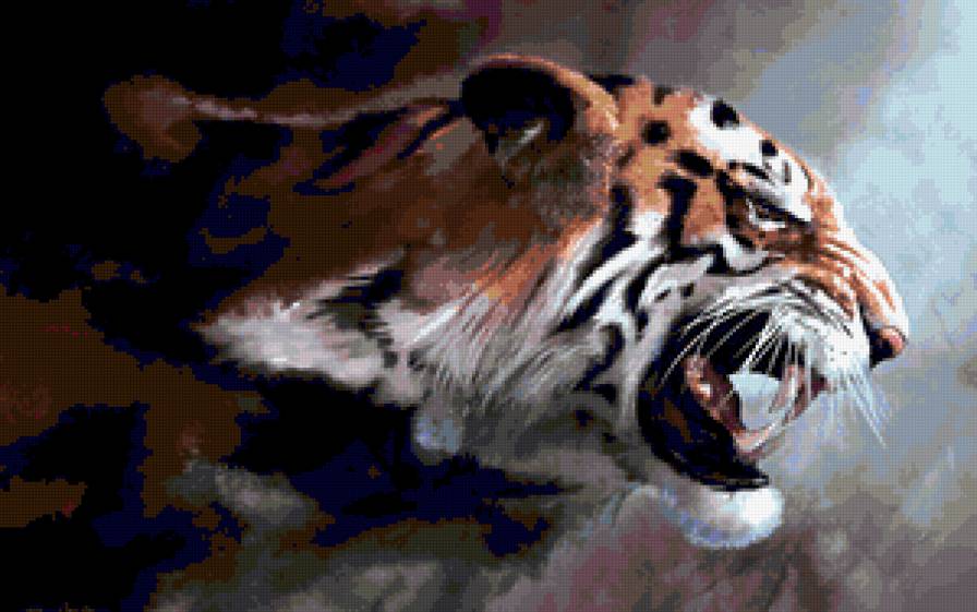 тигр маслом - животные, большие кошки, картины - предпросмотр
