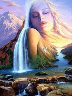 девушка водопад - красота, водопад, любовь, одиночество, река, девушка, картина - оригинал