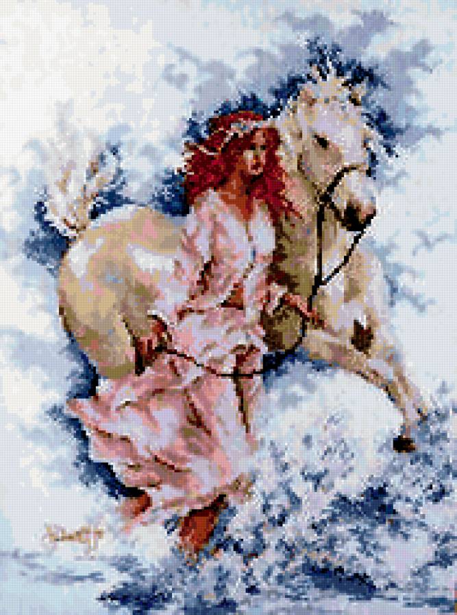 девушка и лошадь - девушка, картина, одиночество, любовь, красота, лошадь - предпросмотр