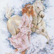 Оригинал схемы вышивки «девушка и лошадь» (№211318)