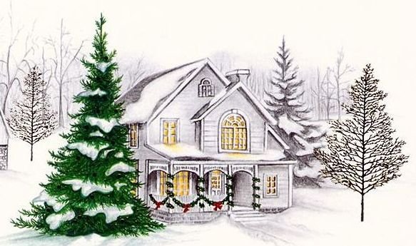Зимняя сказка - елка, домики, рождество, снег, домик, новый год, природа, зима - оригинал