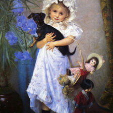 Оригинал схемы вышивки «девочка с собакой» (№211624)