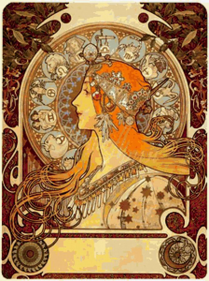 Картина А.Мухи - картина, женщина, зодиак - предпросмотр