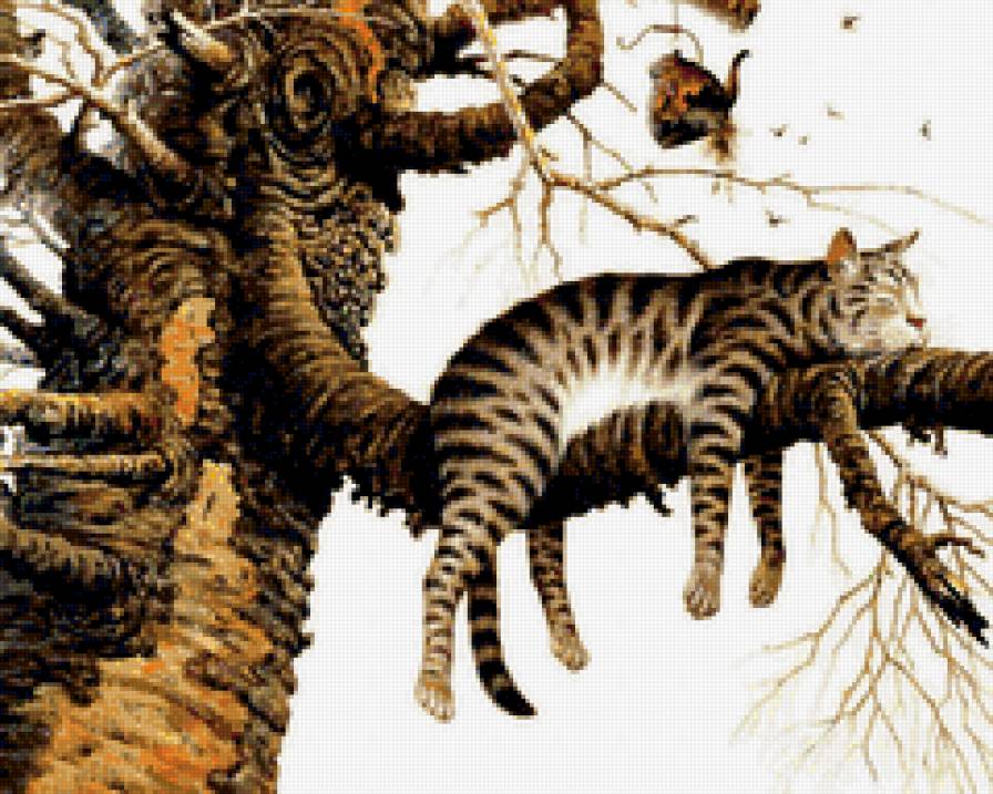 кот на дереве - кот, ветка, дерево - предпросмотр