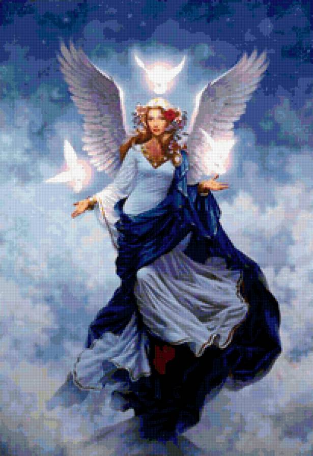 Ангел - религия, девушка с голубями, ангел - предпросмотр