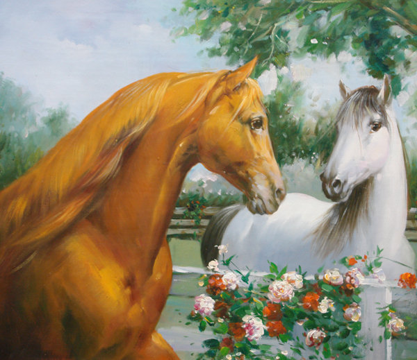 ДИПТИХ   "Две мелодии" - любовь, диптих, озеро, кони, цветы, взгляд - оригинал