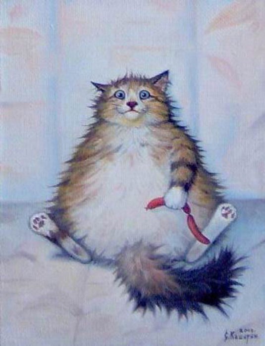 Кот-обжора - картины, кошки - оригинал