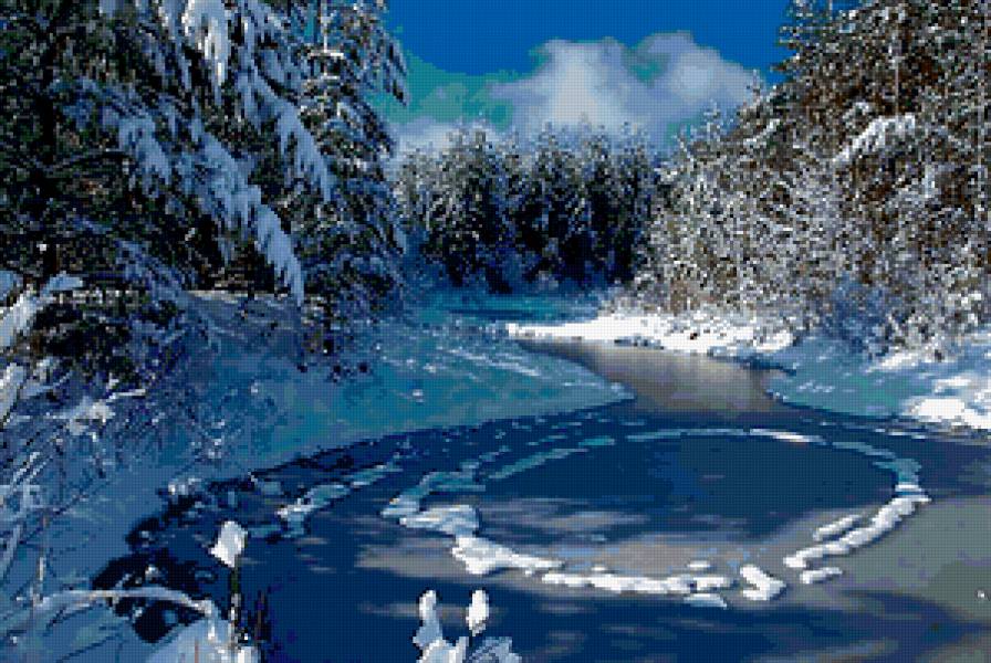 зима - зима, природа, озеро, лес - предпросмотр