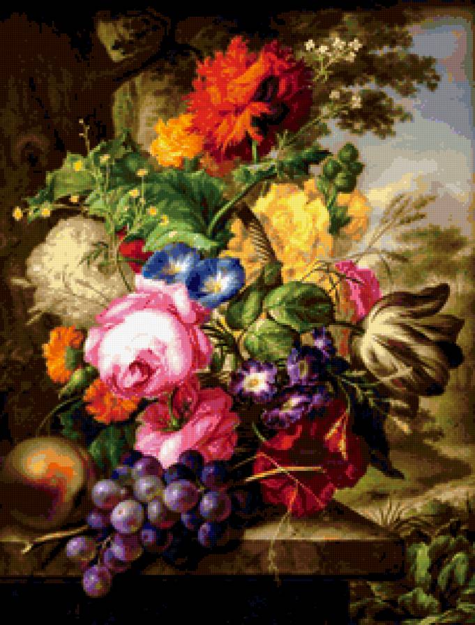 Натюрморт, цветы, фрукты - цветы, фрукты, натюрморт - предпросмотр