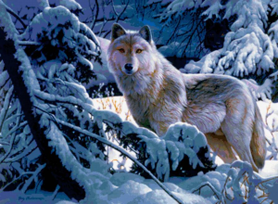 ДИПТИХ   "Две мелодии" - сосны, времена года, взгляд, природа, зима, снег, лес, волки - предпросмотр
