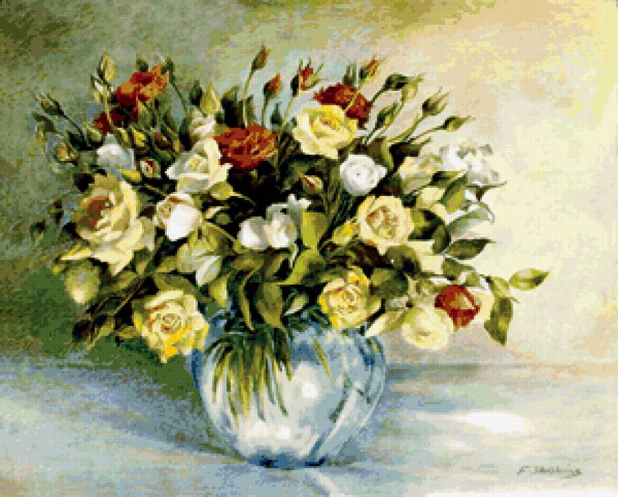Букет роз - натюрморт, цветы, картина, букет - предпросмотр