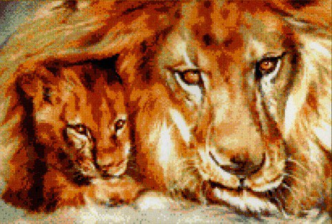 Лев и львенок - животные, лев, царь зверей - оригинал