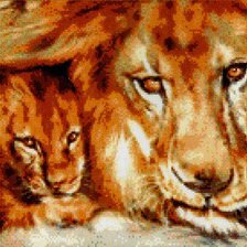 Оригинал схемы вышивки «Лев и львенок» (№215003)