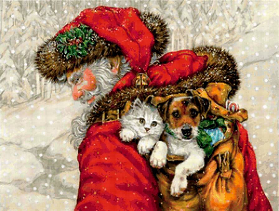 С РОЖДЕСТВОМ - кошка, собака, дед мороз, рождество, праздники, подарки - предпросмотр