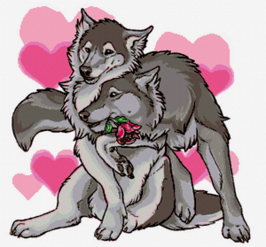 Влюблённые волки - любовь, животные, волк, пара, детская, дети, волки, хищник - предпросмотр