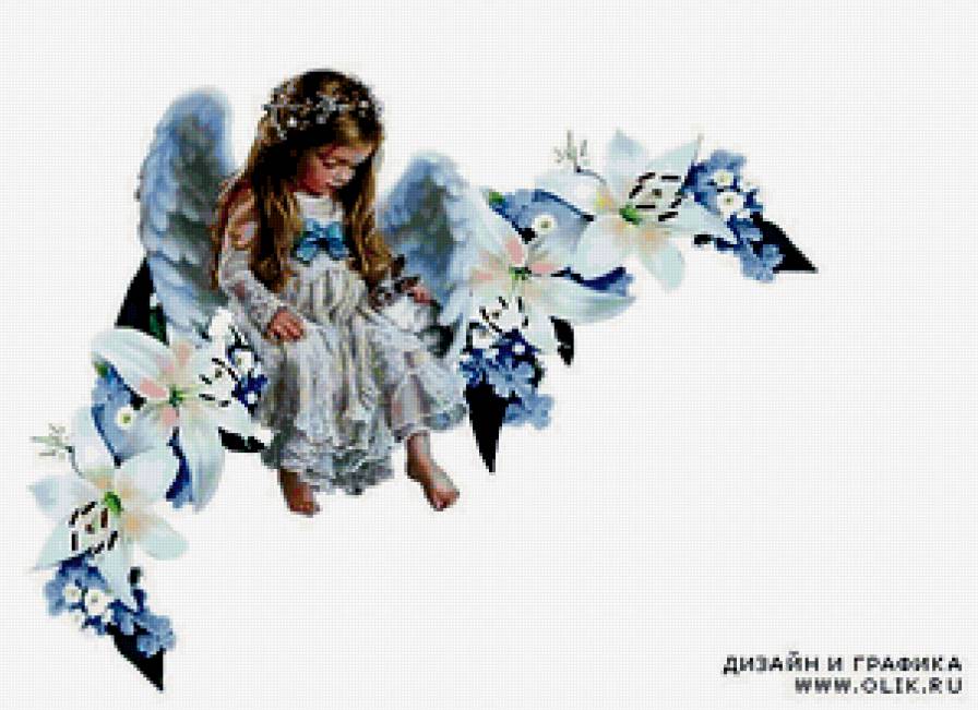 Цветочный ангелочек - купидон, ангел, амурчик, лилии, херувим, цветы, ангелочек - предпросмотр