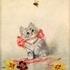 Оригинал схемы вышивки «Котёнок с пчёлкой» (№216155)