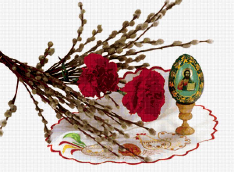 ПАСХА - праздники, пасха, яйцо, гвоздички, верба, , цветы, лик христа - предпросмотр