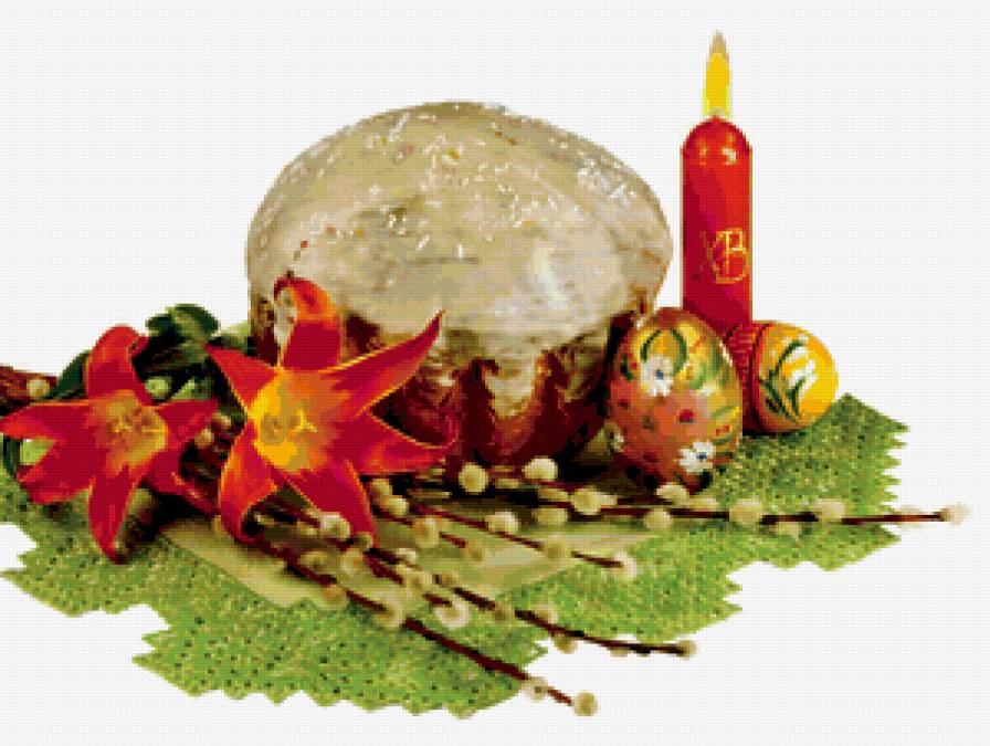 ПАСХА - свеча, яйцо, пасха, праздники, кулич, композиция, верба, лилии - предпросмотр