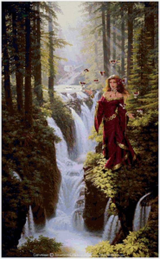 Джонатан Эрла Баузера - скалы, фея, современные художники, лес, женщина, ангел, водопад - предпросмотр