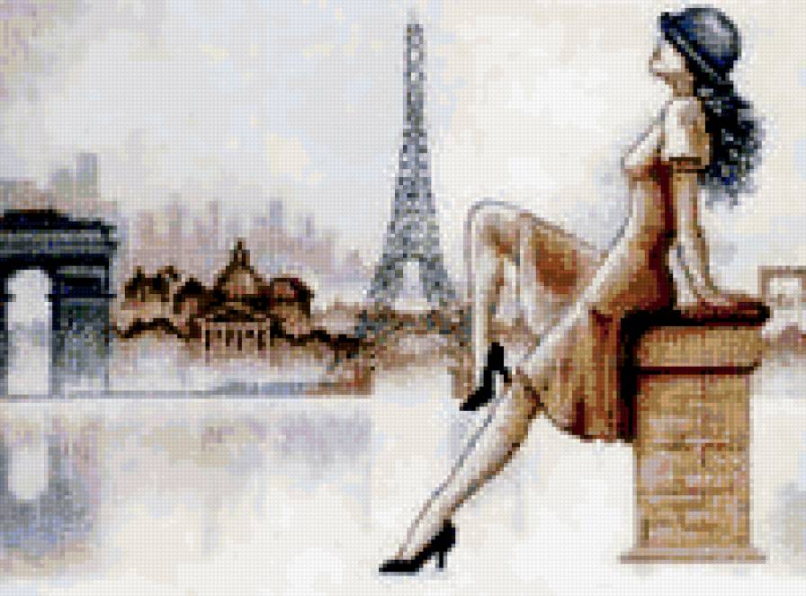 девушка на фоне эйфелевой башни - девушка, париж, эйфелева башня - предпросмотр