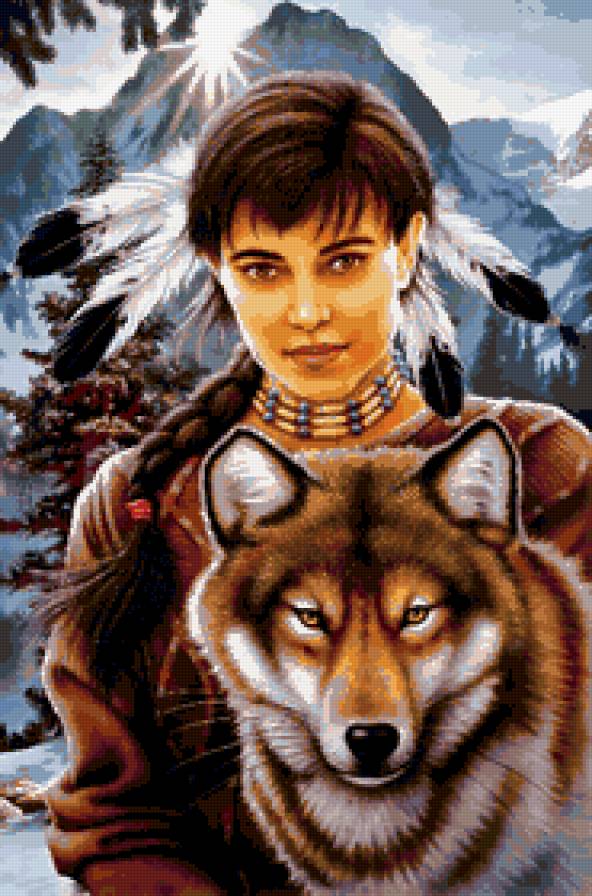 девушка и волк - волки, образ, индейцы, девушки, животные - предпросмотр