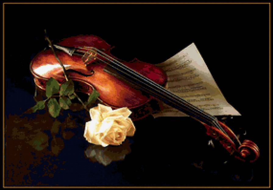 РОЗА - музыкальный инструмент, романтическая ночь, роза, скрипка, ноты - предпросмотр