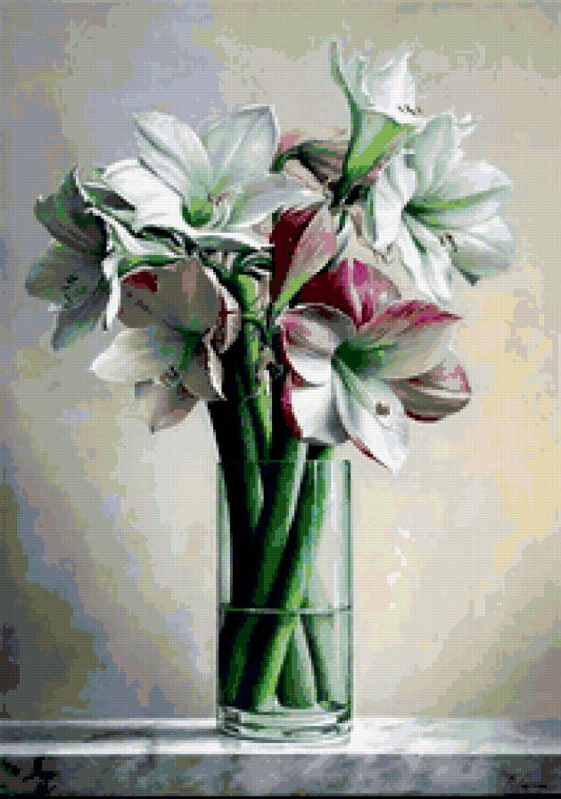 Букет - лилии, ваза, цветы - предпросмотр