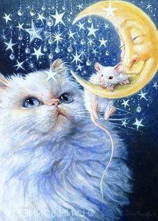 кошки-мышки - кошки, месяц, звезды, коты, кошка, мышки, мышка, звездочки - оригинал