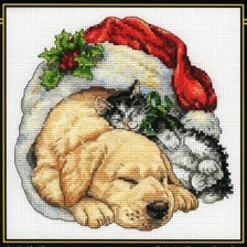 Оригинал схемы вышивки «новогодние щенок и котенок» (№219852)