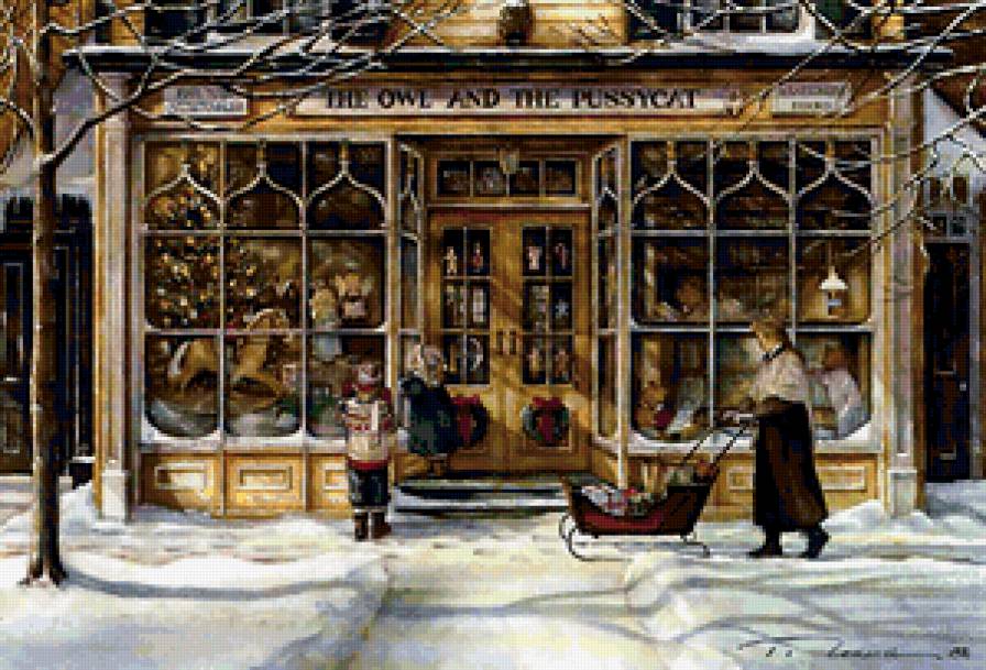 Рождество 1 - картина, улица, дети, магазин, рождество - предпросмотр