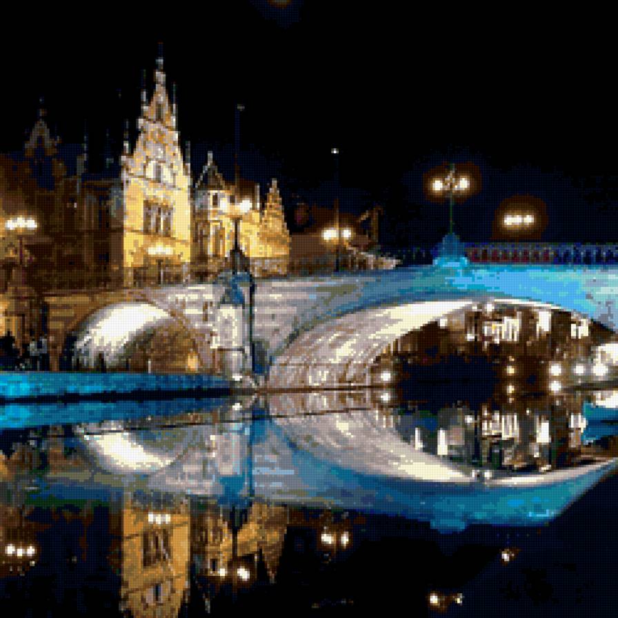 мост - вода, ночь, огни, город, мост, отражение, река - предпросмотр
